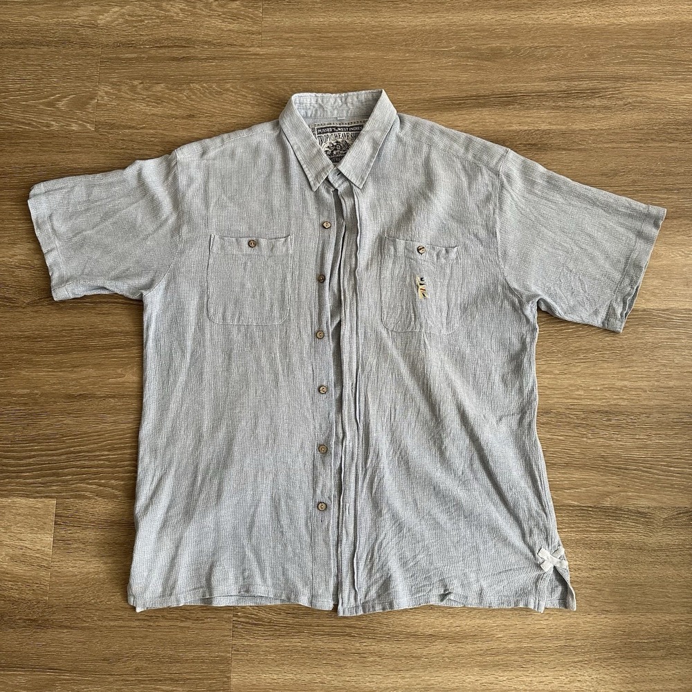 Pussers West Indies Tropic Weave Button Shirt Blue Men's XXL
